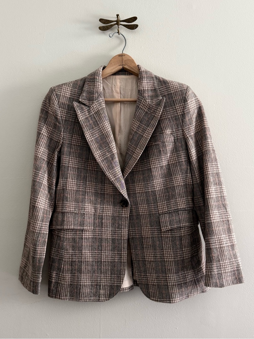 Vintage 70s Wool Plaid Single-Button Women's Blazer Jacket